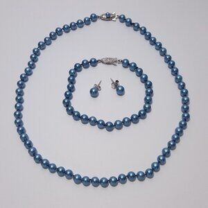 🔮SOLD🔮 Vintage Blue Faux Pearl Jewelry Set Necklace Bridal Bridesmaid Wedding